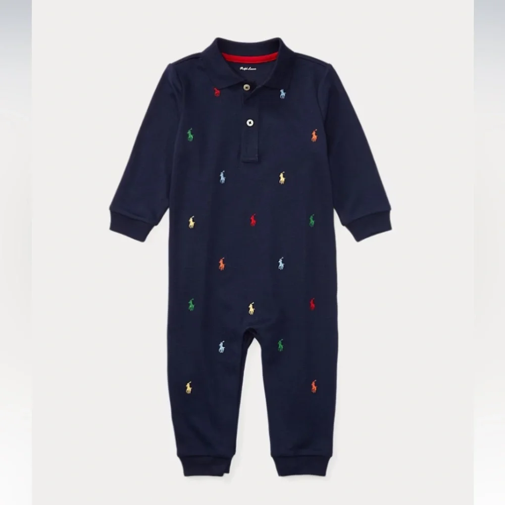 Ralph Lauren Navy  One Piece with Multicolor Polo Pony
